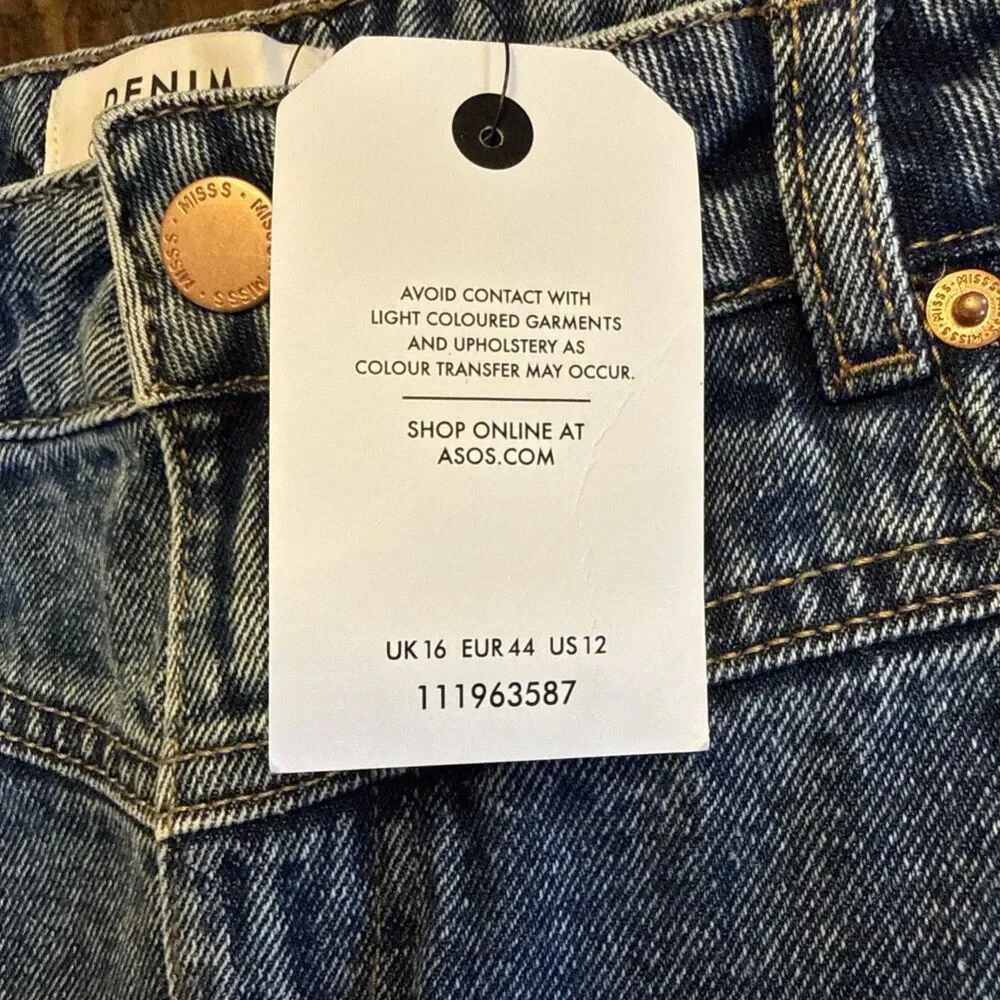ASOS Miss Selfridge Denim Mini Skirt Womens Size 12 Blue Casual A-Line Short